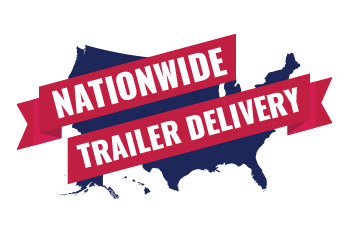 Silhouette of the United States with red banner and white lettering saying Nationwide Trailer Delivery. 